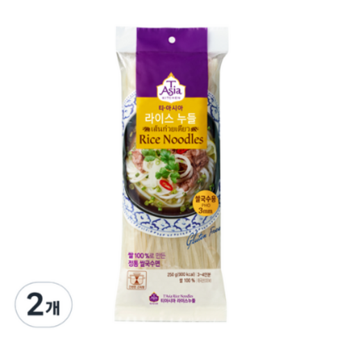 티아시아키친 라이스누들 쌀국수용 3mm 2개 250g, 4개