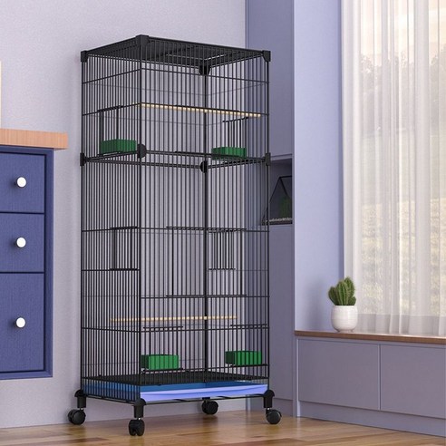 버드 케이지 앵무새 대형 중형 새장 풀세트 새집 이동식, 블랙 높이 90cm(바퀴+10cm)