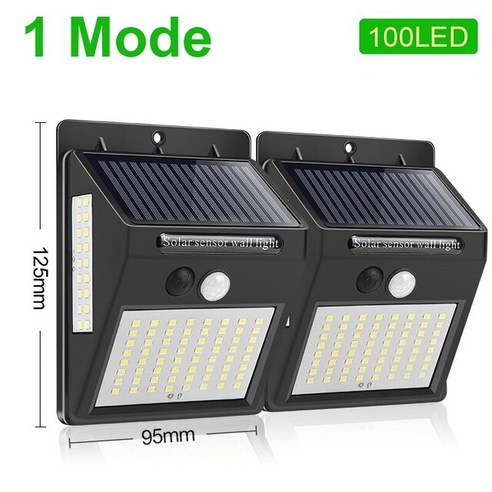 [KHTE] 야외 태양광 조명 228 100 LED 태양광 램프 PIR 모션 센서 벽 조명 방수 태양광 조명 정원 장식, 러시아_100LED-1Mode-2Pcs