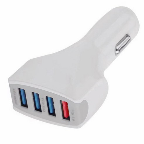 QC 3.0 빠른 충전 적응형 4 포트 USB 고속 차량용 충전기 전화 스마트 차량용 충전기, 하얀색