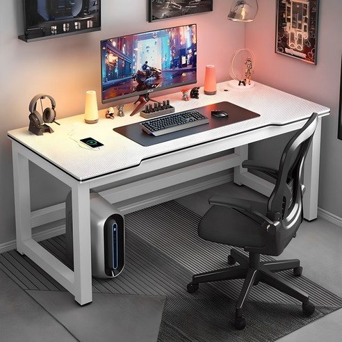 1인용 카본 텍스쳐 강철 컴퓨터 게이밍 책상 서재 공부 사무용, 블랙