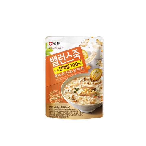 샘표 밸런스죽과 통녹두전복삼계죽 세트, 420g 1개 샘표 밸런스죽과 통녹두전복삼계죽 세트, 420g 1개