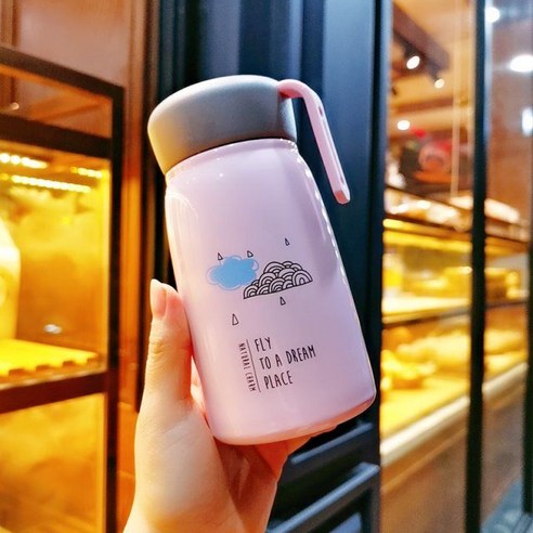 긍정적 인 브랜드 보온병 컵 여성 학생 귀여운 일본식 물 컵 간단한 신선한 한국어 스타일 모리 어린이 만화 휴대용 그물, 색깔6, 하나