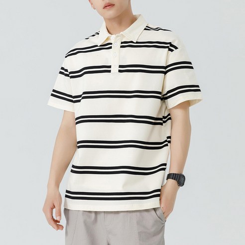 지디오 노루M 남성 반팔 폴로티 스트라이프 카라 티셔츠 줄무늬 반팔티 오버핏 피케이 면티 여름 남자폴로티