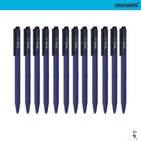 모나미 트리피스 유성볼펜 0.5 0.7 1.0mm 1타 12자루 삼각볼펜 휴대 용이, 12개, 0.7mm 블루