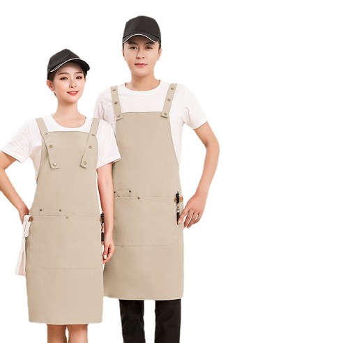 ANKRIC 캔버스 암버튼 가정용 방모 멜빵 앞치마 더러움데님 앞치마 원피스앞치마, 카키색 옷감