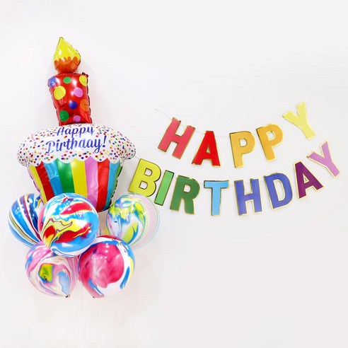 생일파티 데코세트 / 홈파티 파티소품 셀프촬영 풍선 은박 유니크 감성, 1. 컵케이크 생일파티 데코세트