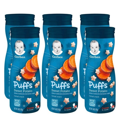 Gerber 퍼프 시리얼 스낵 어린이곡물과자 8+ 먼스 42g, 고구마(Sweet Potato), 6개