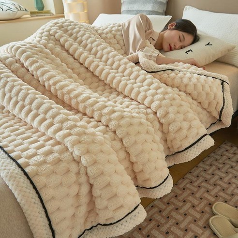 겨울 극세사 뽀글양털 담요 이불, 아이보리