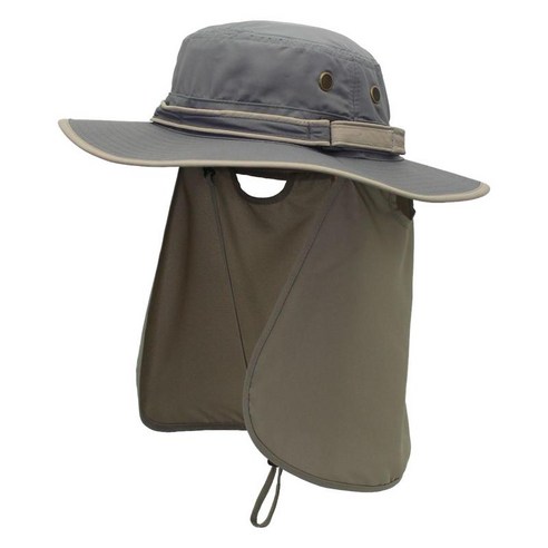 여름 태양 양동이 모자 넓은 챙 UV 보호 목 플랩, 55~61cm, 폴리에스터, 짙은 회색 모자