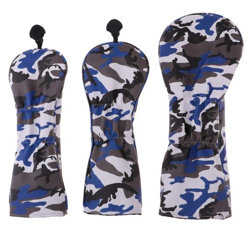YSSHOP 3Pcs / Set 스포츠 골프 클럽 헤드 커버 460cc 드라이버 우드 헤드 커버, {"수건소재":"PU"}, 블루 카모