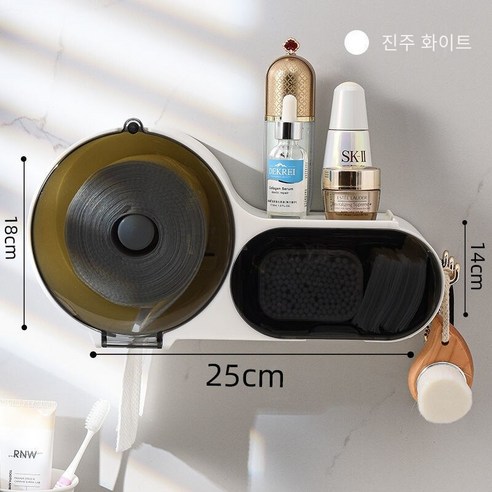 칫솔 홀더 벽 마운트 펀치-무료 스킨 케어 제품 보관 랙 화장실 휴지통 얼굴 타올 스토리지 상자 치약 압착기, 진주 화이트 :세면 티슈 가설하다