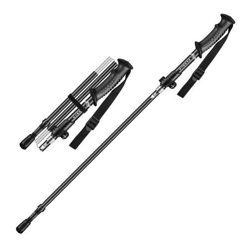 SAIVEINA 스포츠 용품 아웃도어 등산 스키 알루미늄 합금 경량 휴대용 접이식 5단 등산 스틱 일자형 2P 세트, 블랙 지팡이 Best Top5