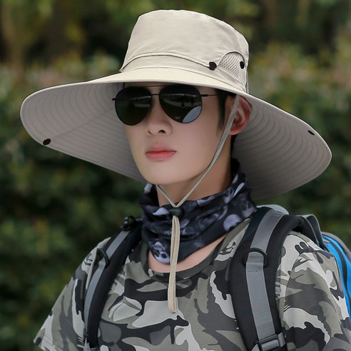 모자 꼭대기 탈부착 가능 전방위 자외선 차단 모자 남자 여름 야외 캐주얼 등산 낚시모자 덮개, 조절 가능, 카키