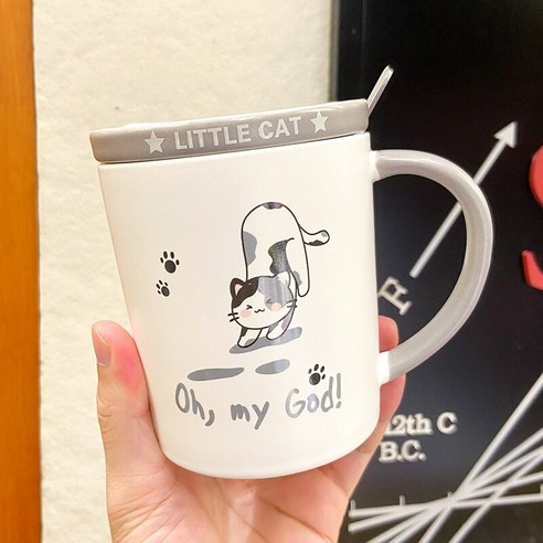 Mao새로운 창조적 인 만화 고양이 커버 머그잔 홈 오피스 커피 컵 간단한 신선한 세라믹 컵, 마이_450ml
