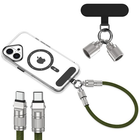 ANNIBER PD 65W C to C 2 in 1 휴대폰 손목 핸드 스트랩 초고속 충전 케이블, 그린, 1개, 30cm