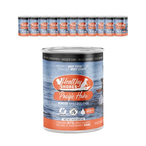 헬시쇼어스 캐나다 자연산 해산물 강아지 주식캔 퍼시픽 헤이크 (대구), 3개, 397g