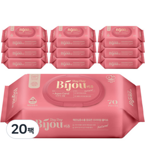 모나리자 데이데이비쥬 아쿠아코랄 아기물티슈 캡형 55평량, 55g, 70매, 20개