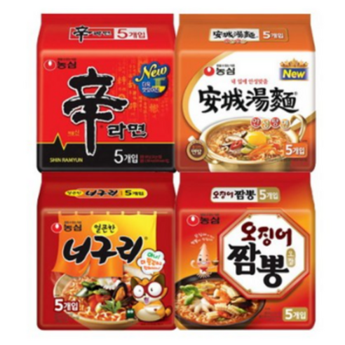 농심 신라면5봉+너구리5봉+안성탕면5봉+오징어짬뽕5봉 멀티팩, 20개
