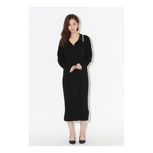 여자 데일리 단아한 카라 루즈핏 니트 롱 원피스 치마 otw*44363Si