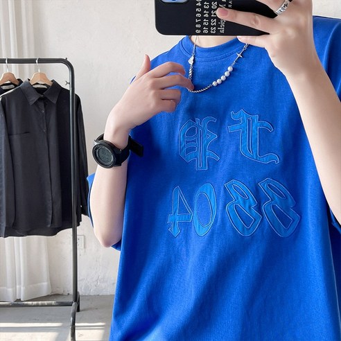 DFMEI 블루 커플 스타일 패션 브랜드 반팔 티셔츠 남성 여름 대형 의 티셔츠 코튼 반소매 탑