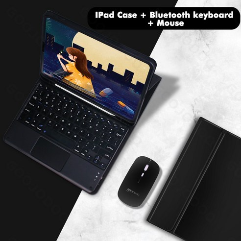 아이패드 에어 4 10.9''2020 하이엔드 무선 블루투스 키보드 케이스 터치 + 마우스, 블랙, ipad Air 4 10.9 2020