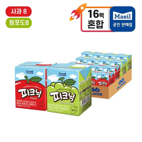 매일유업 피크닉 200ml 16팩(사과8+청포도8), 1세트