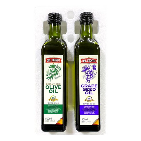 델비엔토 엑스트라버진 올리브유+포도씨유 500ml 2P 스페인산 프리미엄 오일 식용유 안전포장, 2세트, 1000ml