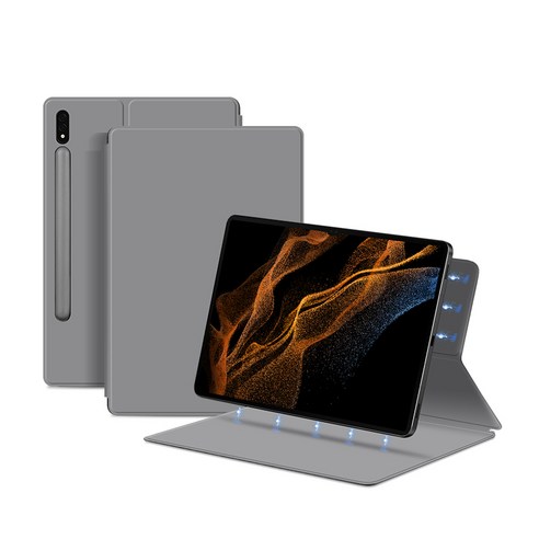 태블릿 마그네틱 보호 커버 갤럭시 탭 S7 FE S8+ 11인치 12.4인치 14.6인치 Ultra 펜 슬롯 스마트 휴면 스탠드 지지 보호 케이스용, [04] Gray, [02] S8 Plus S7 FE 12.4, 그레이