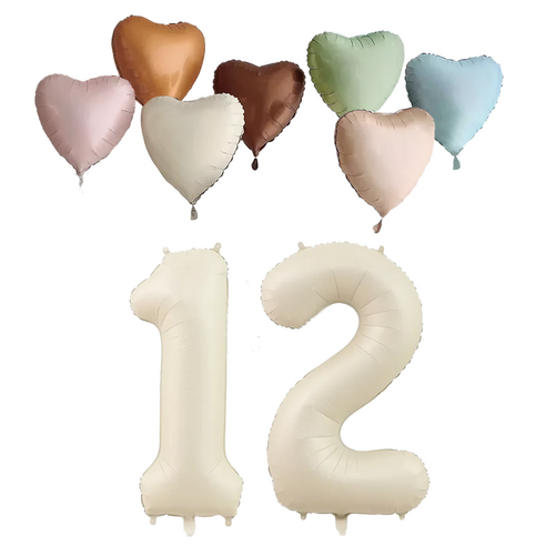 파파 파티 크림 하트 대형 숫자 기념일 생일 풍선 세트, 1세트, 크림 12 + 하트7종