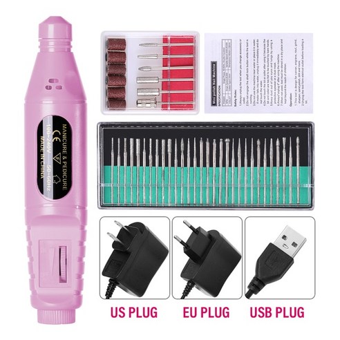 도구 LINMANDA-휴대용 USB 네일 드릴 머신 전기 매니큐어 밀링 커터 키트 전문 액세서리, [05] Pink Set1, [03] 미국, 1개