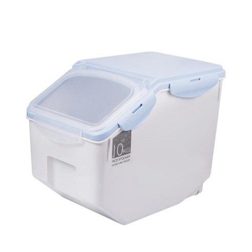 쌀 보관 버킷 씰 잠금 뚜껑 습기 방지 쌀 상자 주최자 디스펜서 측정 컵기구가있는 가정용 보관, 플라스틱 PP, 블루 10kg