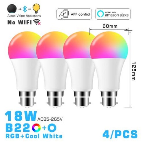 무드등LED 스마트 전구 컬러 변경 알렉사 라이트 RGB 램프를 Alexa E27 B22 기본 16 Million 색상 Dim, B22 RGB CW 18W X2, CHINA 롯데월드자유이용권