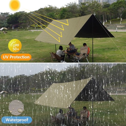 19개 걸이 포인트! 폭풍에도 끄떡없는 대형 방수 캠핑 타프