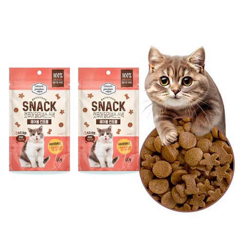 캣퓨어 고양이 딜리셔스 스낵 오랄 콤플렉스, 2개, 60g, 헤어볼케어에 도움주는- 헤어볼케어