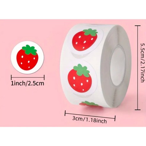 500개 대용량 딸기 롤스티커 디저트 카페 과일 구분 장식 스티커 롤 종이 재질 스크랩북 인사말 카드 디저트 포장 종이 봉투 선물 상자 쇼핑백 봉투