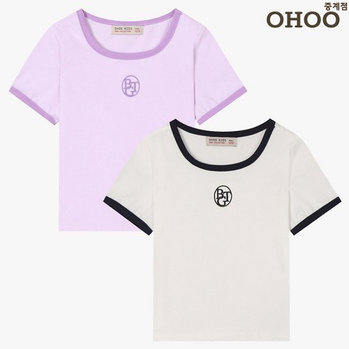 오후 중계점 *24년 SS신상 30%할인* 스판 슬림 크롭티 (2Color) 깔끔한 라인 배색 크롭 기장 디자인 매일 입고 싶은 여아 데일리 반팔 티셔츠 7~13세