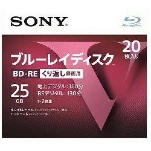 SONY 소니 블루 레이 BD-RE 반복 녹화용 25GB V 시리즈 20BNE1VLPS2 (20장입), 1개