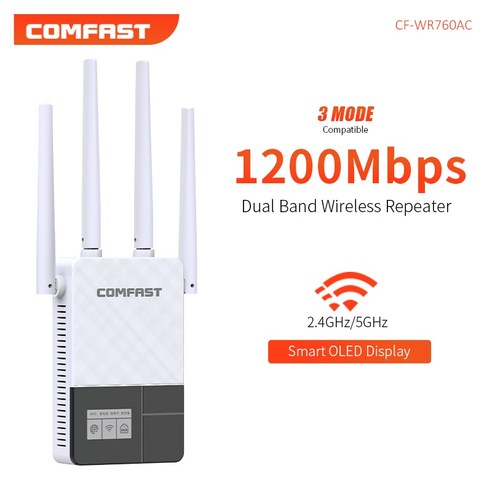 휴대용 와이파이 에그 포켓와이파이 CFWR760AC 무선 리피터 익스텐더 홈 라우터 액세스 포인트 80211acana 듀얼 밴드 24G 및 58GHz 1200Mbps, 1.EU Adapter, 1개