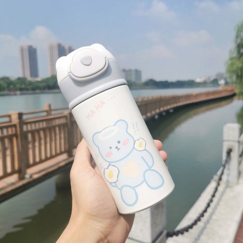 절연 컵 숙녀 크리 에이 티브 고 가치 휴대용 물 컵 하트 인 바람 간단한 짚 컵, 320ML 블루 베어