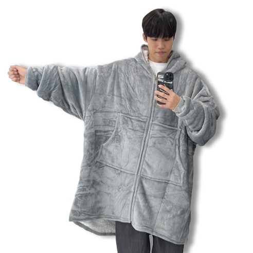 데이그린 극세사 오버핏 후드 집업 담요