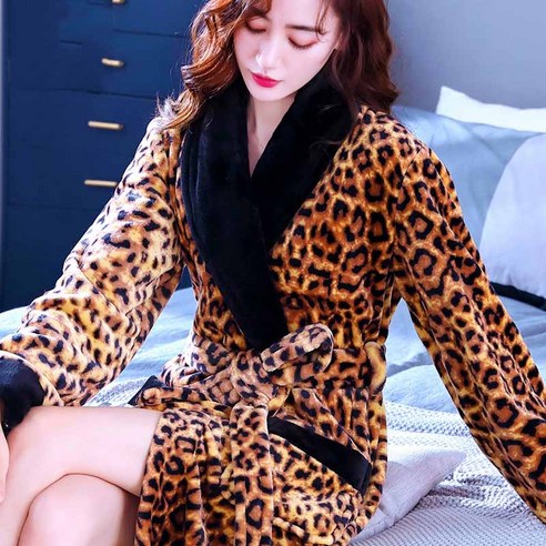 [SW] 남성 긴 목욕 가운 산호 양털 잠옷, leopard women, M 155-160cm