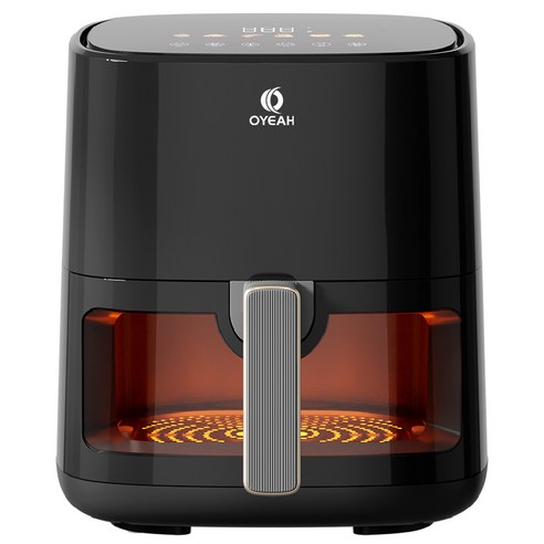 OYEAH 저소음 에어프라이어 5.0L 시각화 대용량, 블랙, 블랙