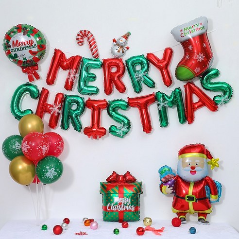 [피앤비유니티]크리스마스풍선세트 모음, 1세트, D05)크마세트-자모풍선(스탠드형) 선물산타&선물
