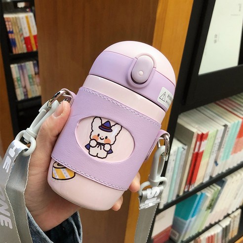 smy어린이 보온병 컵 여성 학생 귀여운 만화 컵 작은 휴대용 큰 배꼽 컵 한국어 간단한 컵, 색깔3, 하나