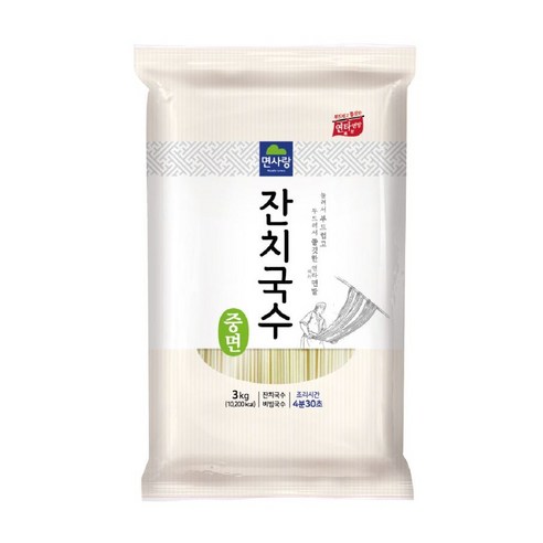 면사랑 잔치국수(중면)3kg, 3개, 3kg