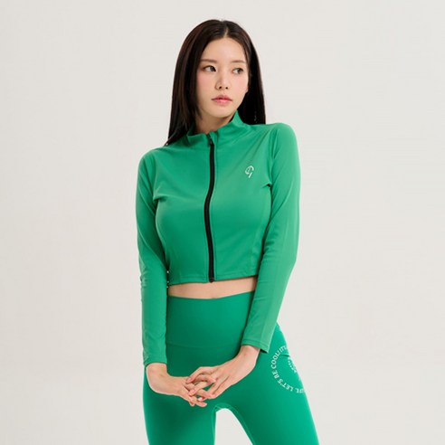 위크나인 여성용 샤인 크롭 래쉬가드 상의, 그린