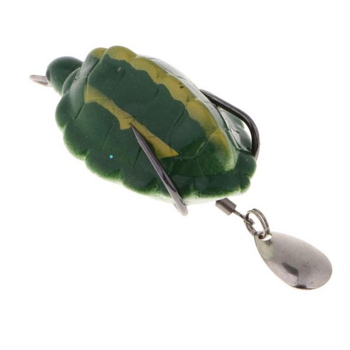 Topwater 개구리 낚시 미끼 후크 미끼 크랭크베이트 거북이 스푼, 짙은 녹색, 5.5cm, 실리콘 금속