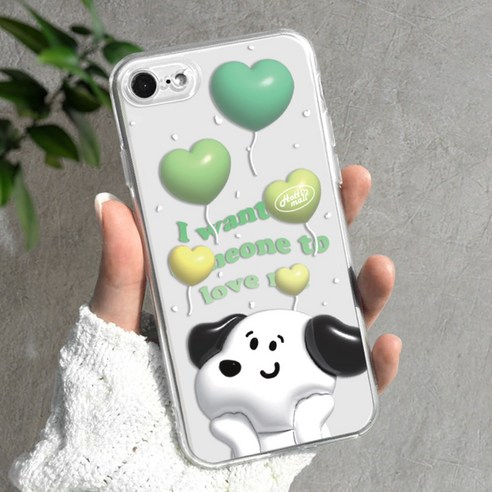핫티몰 하트 풍선 퍼니 강아지 캐릭터 투명 젤리 휴대폰 케이스