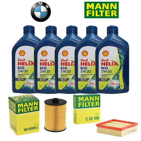 BMW 5시리즈 520D 쉘엔진오일6리터 MANN 오일필터세트 쉘 공식 정품 17년-24년식모델 NO 0685748, 1세트, MANN 에어컨 필터